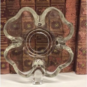 1950S Irish Pub Clear Glass Heavy Shamrock Dish O345